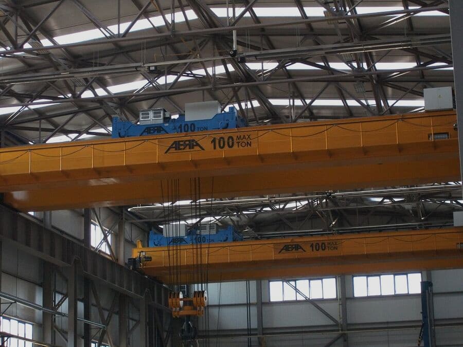 ABRA double girder overhead travelling crane on a production line